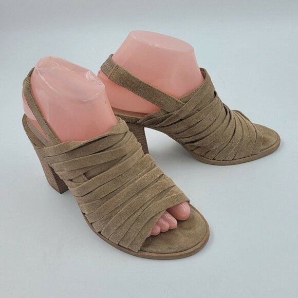 Matisse Mummy Sling Tan Suede Slingback Peep Toe 3" Block Heel Bootie Size 7M - Picture 5 of 11